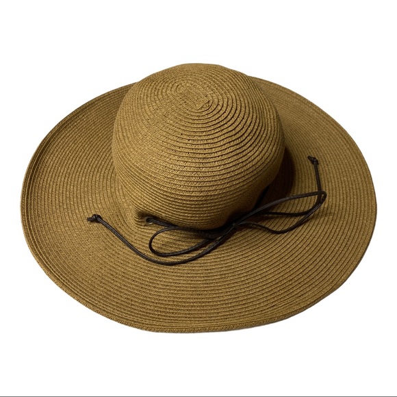 Nine West Accessories - Nine West Floppy Beach Hat with Brown Leather Tie